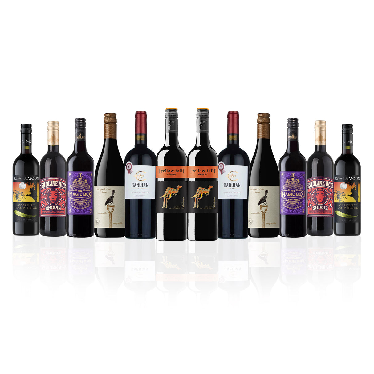 Australian Mixed Red Wine Dozen Featuring Yellow Tail Merlot (12 Bottles)