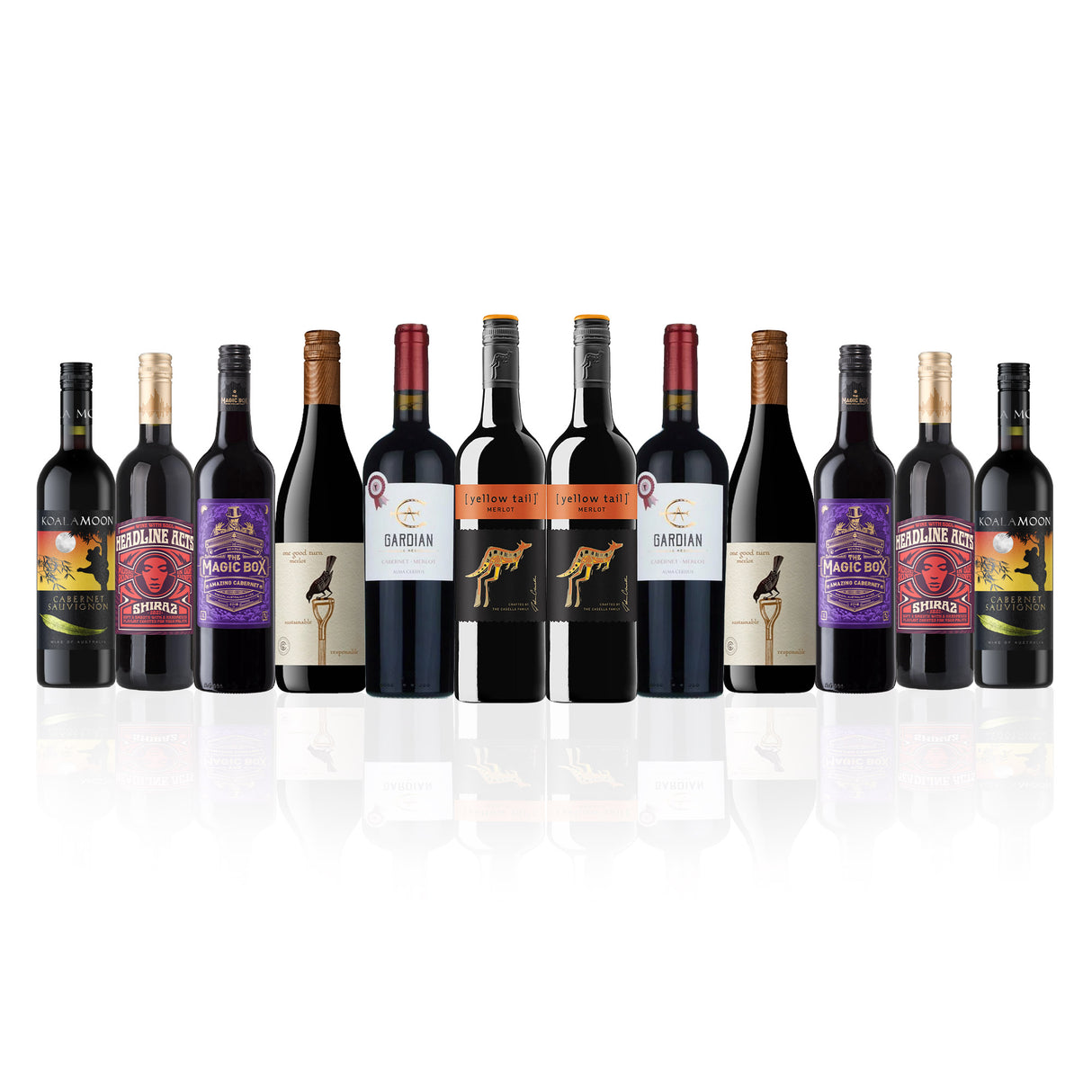 Australian Mixed Red Wine Dozen Featuring Yellow Tail Merlot (12 Bottles)