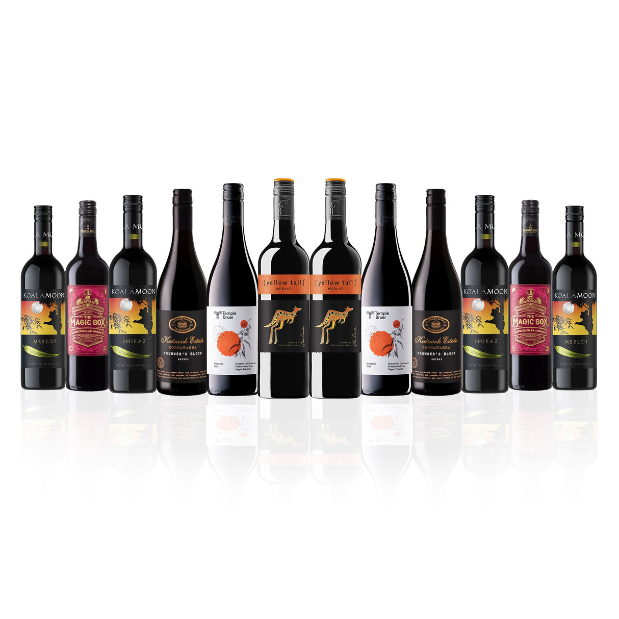 Australian Mixed Red Wine Dozen Featuring Yellow Tail Merlot (12 Bottles)