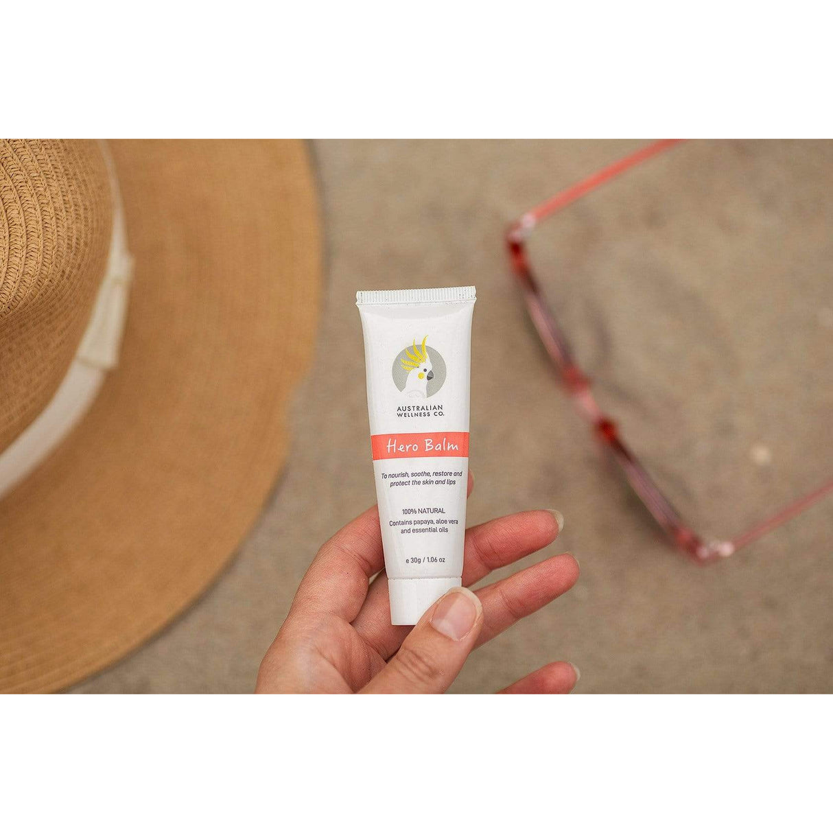 Australian Wellness Co. Natural skincare HERO BALM. Multipurpose Balm Papaya + Organic Coconut Oil Vegan Moisturizing Body + Lip Balm 30g.